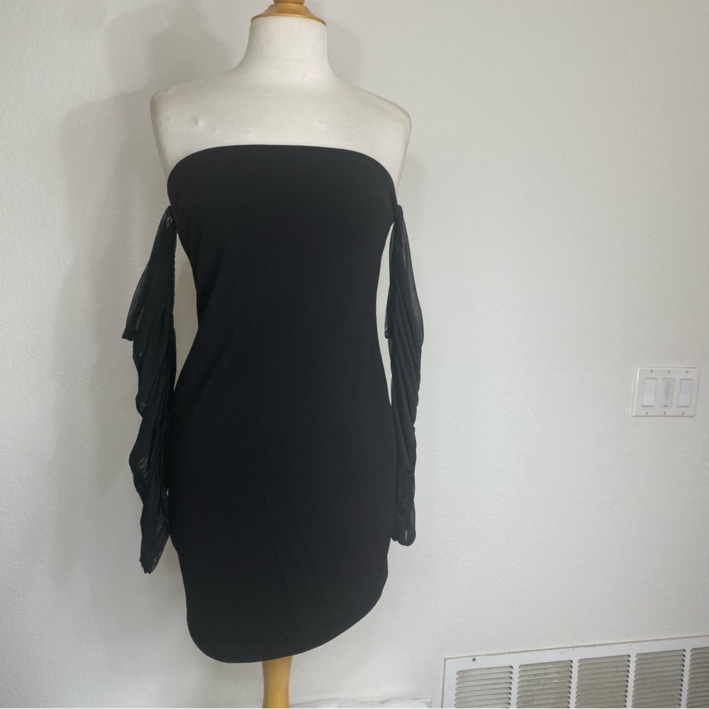 Sorella Women Black Strapless Mesh Long Sleeves Stretch Mini Dress Size XL Party